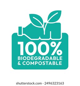 Biodegradable packaging icons. Biodegradable logo, badge, icon, sticker, label, emblem, stamp, symbol, black, line circle, flat vector, isolated illustration.