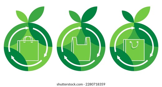 Biodegradable packaging stickers - plastic pack turns to plant branch in thin line - eco friendly compostable material production - environment protection emblem
