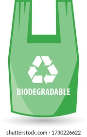 biodegradable plastic bag, green color, vector illustration 