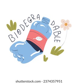 Botella plástica biodegradable como ecografía y vectores de preservación del planeta Ilustración