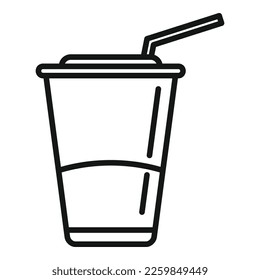 Vector de contorno de icono de taza de plástico biodegradable. Contenedor de agua. Ecología oceánica