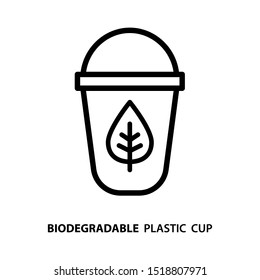 Biodegradable plastic cup. Simple design. Line vector. Isolate on white background.