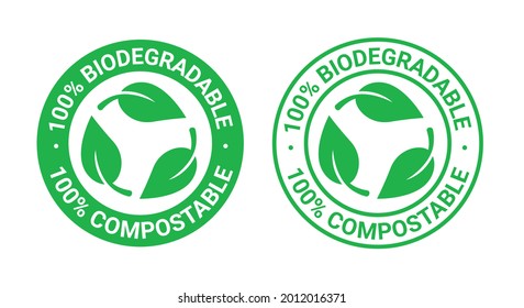 Biodegradable, plastic free recyclable vector icon. 100 percent bio recyclable package green logo. compostable