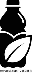 Icono de plástico biodegradable. Vector minimalista de una botella que se convierte en una hoja, que representa bioplásticos, materiales compostables y empaques sostenibles.
