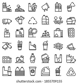 Biodegradable plastic icons set. Outline set of biodegradable plastic vector icons for web design isolated on white background