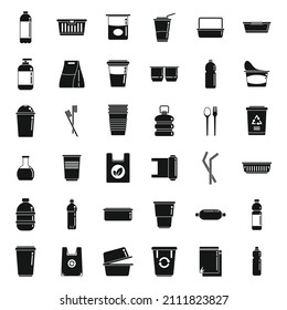 Biodegradable plastic icons set simple vector. Trash bag. Basket bin