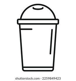 Vector de contorno de icono de la taza de jugo de plástico biodegradable. Botella ecológica. Residuos oceánicos