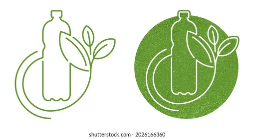 Biodegradable Plastic Symbolic Badge - Bottle Turns To Plant Branch - Eco Friendly Compostable Material Production - Environment Protection Emblem