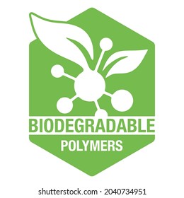 Biodegradable polymers emblem - plastic molecules turns to plant branch - eco friendly compostable material production, program for environment protection