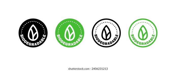 Biodegradable recyclable plastic. Ecological succession icons. Recyclable and degradable package stamp. Vector icons