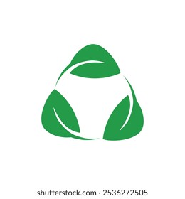 Biodegradable recyclable plastic free package icon. Triangle recycle leaf logo icon design with green leaf arrow rotation graphic element symbol, sign for recycling ecology, nature reuse logo.