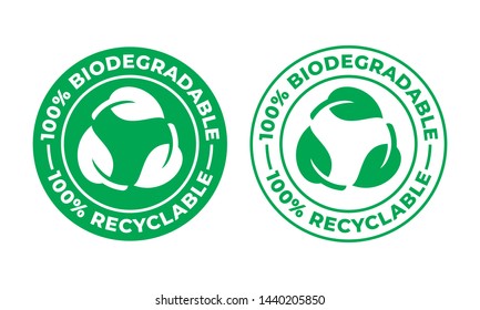 Biodegradable recyclable vector icon. 100 percent bio recycling and degradable package packet logo svg