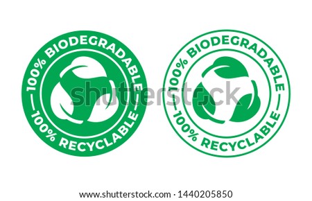 Biodegradable recyclable vector icon. 100 percent bio recycling and degradable package packet logo Stock foto © 