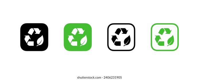 Biodegradable or recycle. Ecological succession icons. Icons of reusable plastic bio packaging. Vector icons