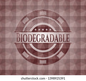 Biodegradable red geometric emblem. Seamless.