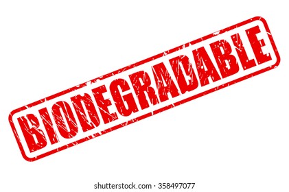 BIODEGRADABLE red stamp text on white