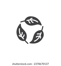 Biodegradable sign vector icon. filled flat sign for mobile concept and web design. Three leaves glyph icon. Bio, eco symbol, logo illustration. Vector graphics