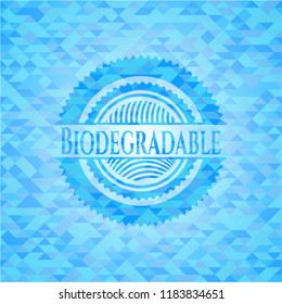 Biodegradable sky blue emblem with mosaic ecological style background