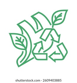 Biodegradable sticker - packet turns to plant branch - eco friendly compostable material production - environment protection emblem in bold line