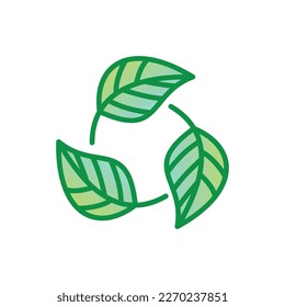 Biodegradable thin line icon for packaging. Leaves in circle. Symbol of recyclable. Modern vector illustration.