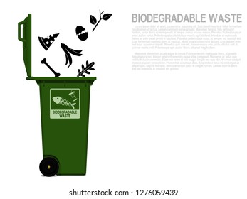 Biodegradable waste icon is falling in to the bin