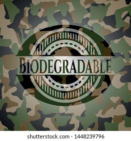 Biodegradable written on a camouflage texture. Vector Illustration. Detailed.