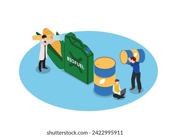 Biodiesel or biogas production green energy from corn plant 3d isometric vector illustration