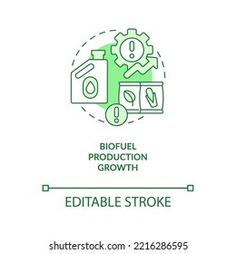 Icono de concepto de crecimiento de la producción de biodiesel. Exigencia de aceites vegetales. Ilustración de línea delgada de idea abstracta de productos agrícolas. Dibujo de contorno aislado. Trazo editable. Fuentes Arial, Myriad Pro-Bold utilizadas