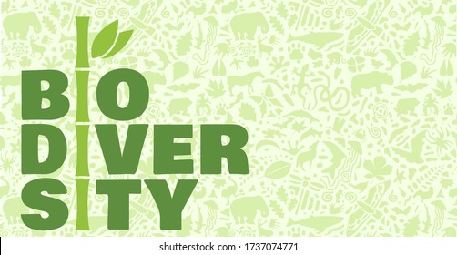 biodiveristy pattern (set of vector). Ideal for ecosystem conservation concept. Written in shades of green on the bottom left