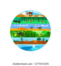 Biodiversity 2D vector web banner, poster. Worldwide wildlife. Global nature variety flat scenery on cartoon background. Terrestrial and marine ecosystem printable patch, colorful web element