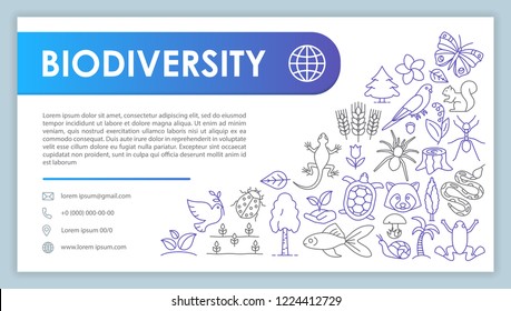 Biodiversity advertising web banner vector template. Zoology and botany. Website contact page. Flora, fauna specie. Nature saving. Plants, animals. Business card layout. Webpage template. Print design