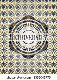 Biodiversity arabic style badge. Arabesque decoration.