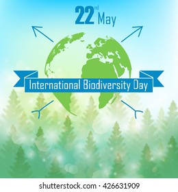 Biodiversity background with palm trees, silhouette earth and ribbon.Vector