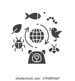 Biodiversity black glyph icon. Environmental protection. Sign for web page, app. UI UX GUI design element