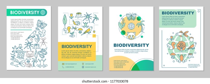 Biodiversity brochure template layout. Flora and fauna. Animals and plants. Flyer, booklet, leaflet print design with linear illustrations. Vector page for magazine, annual report, advertising poster - Shutterstock ID 1177033078