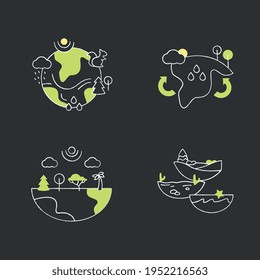 Biodiversity chalk icons set.Reduce air pollution. Fighting global warming. Saving flora and fauna.Species diversity ecosystem icons. Isolated vector illustrations on chalkboard