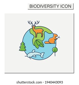 Biodiversity color icon.Variety,life variability on Earth. Different animals,plants kinds. Underwater ecosystem.Earth protection concept. Isolated vector illustration