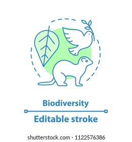 Biodiversity concept icon. Biology and ecology idea thin line illustration. Environment. Flora and fauna. Vector isolated outline drawing. Editable stroke