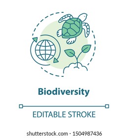 Biodiversity Concept Icon. Natural Ecosystem Protection Idea Thin Line Illustration. Wild Life And Marine Habitants Conservation. Nature Saving. Vector Isolated Outline Drawing. Editable Stroke