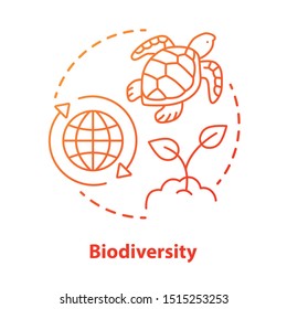 Biodiversity concept icon. Natural ecosystem protection idea thin line illustration in red. Wild life and marine habitants conservation. Nature saving. Vector isolated outline drawing