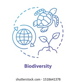 Biodiversity concept icon. Natural ecosystem protection idea thin line illustration in blue. Wild life and marine habitants conservation. Nature saving. Vector isolated outline drawing