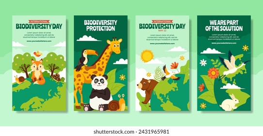Biodiversity Day Social Media Stories Flat Cartoon Hand Drawn Templates Background Illustration