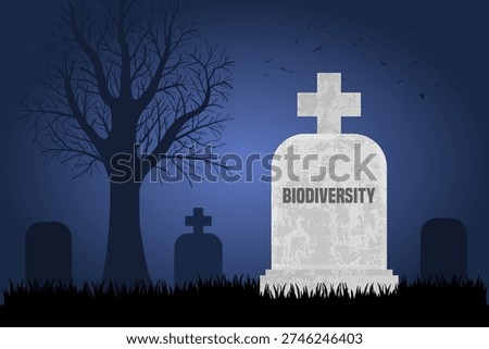 Biodiversity is dead. Grave concept symbolizing environmental destruction and shrinking habitats for flora and fauna.