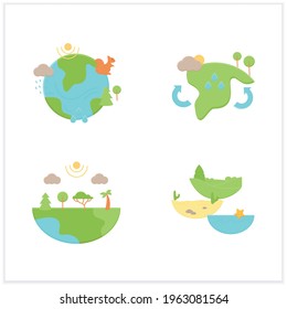 Biodiversity flat icons set.Reduce air pollution. Fighting global warming. Saving flora and fauna.Species diversity ecosystem icons.Biodiversity concept.3d vector illustrations svg