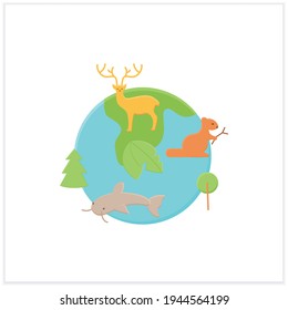 Biodiversity flat icon.Variety,life variability on Earth. Different animals,plants kinds. Underwater ecosystem.Earth protection concept. 3d vector illustration