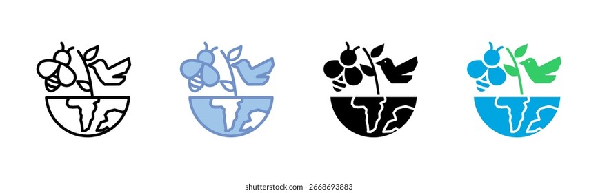 Biodiversity icon sheet coleção de vários estilos
