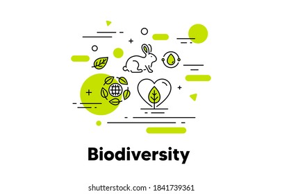 Biodiversity line icon. Save natural ecosystem illustration. Ecology environment, water recycle, animal care. Save agriculture and nature, biodiversity, bio ecosystem. Editable stroke. Vector icon