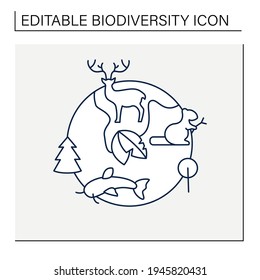 Biodiversity line icon.Variety,life variability on Earth. Different animals,plants kinds. Underwater ecosystem.Earth protection concept. Isolated vector illustration.Editable stroke