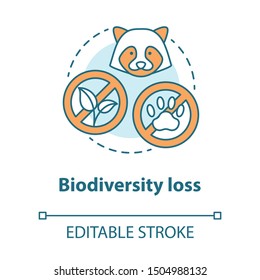 Biodiversity loss concept icon. Disappearance of plants and animals from planet idea thin line illustration. Extinction of species. Vector isolated outline drawing. Editable stroke