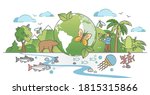 Biodiversity as natural wildlife species or fauna protection outline concept. Ecosystem climate difference with vegetation and habitat saving vector illustration. Ecology and endangered bio life.